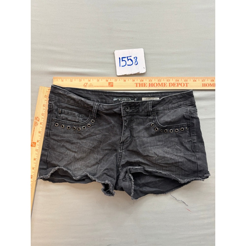 Lovesick Womens Low Rise Denim Shorts Black Grommet Frayed Hem Size 9